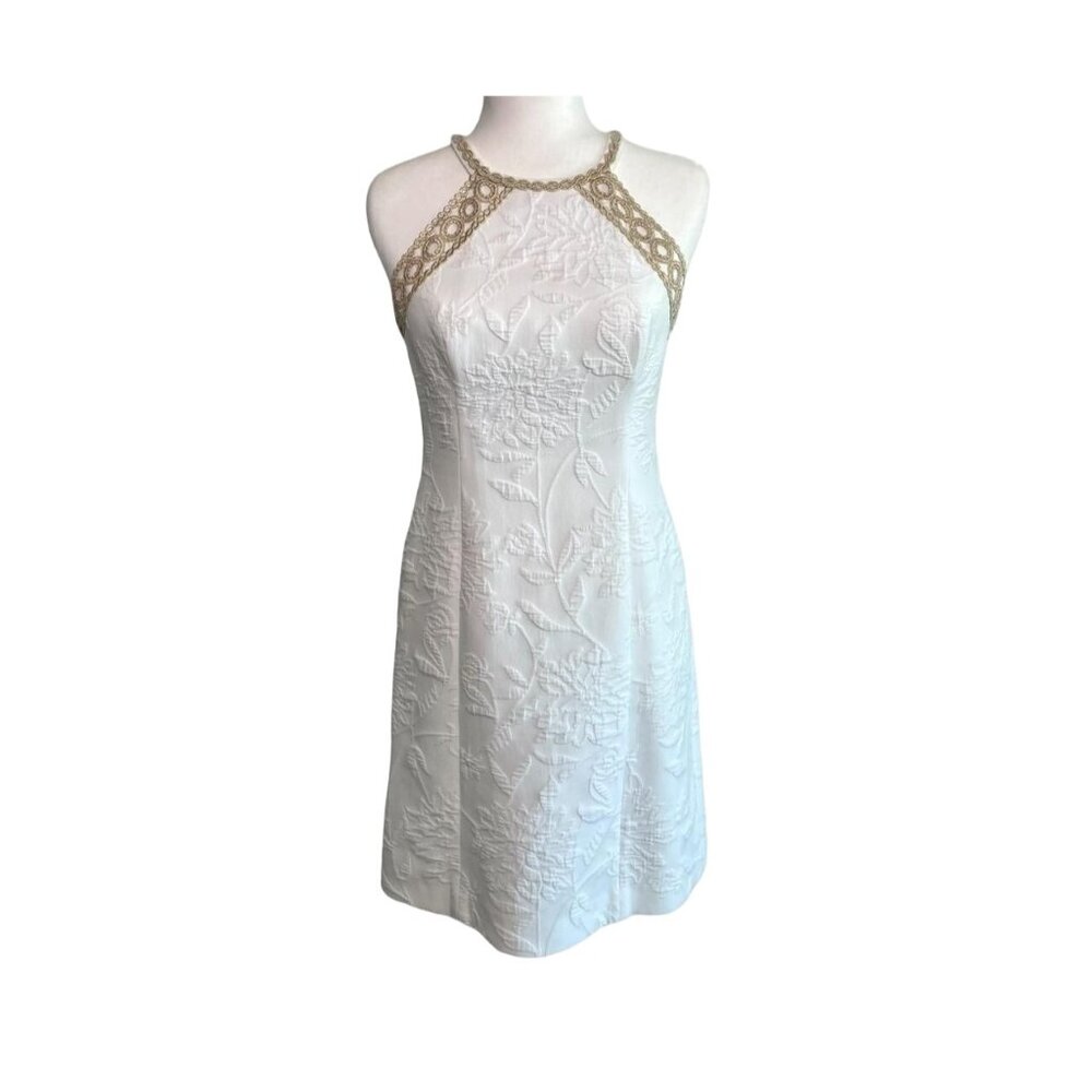 Lilly Pulitzer Resort White & Gold Mini Dress Size 6 Caliente Pucker Jacquard